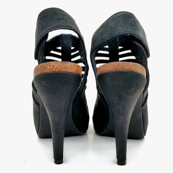 Vince Camuto Black Nubuck Leather Caged Open-Toe Sling-Back High Heel Sandals - Picture 4 of 15